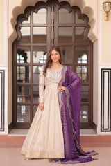 Premium Cosmos Jacquard Embroidered Gown with Bandhani Dupatta