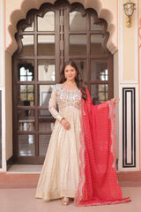 Premium Cosmos Jacquard Embroidered Gown with Bandhani Dupatta