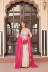 Premium Cosmos Jacquard Embroidered Gown with Bandhani Dupatta