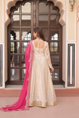 Premium Cosmos Jacquard Embroidered Gown with Bandhani Dupatta