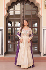 Premium Cosmos Jacquard Embroidered Gown with Bandhani Dupatta