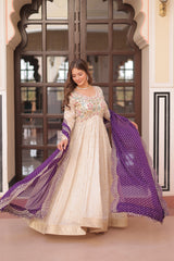 Premium Cosmos Jacquard Embroidered Gown with Bandhani Dupatta