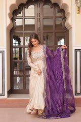 Premium Cosmos Jacquard Embroidered Gown with Bandhani Dupatta