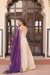 Premium Cosmos Jacquard Embroidered Gown with Bandhani Dupatta