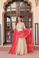 Premium Cosmos Jacquard Embroidered Gown with Bandhani Dupatta