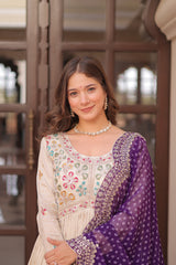 Premium Cosmos Jacquard Embroidered Gown with Bandhani Dupatta
