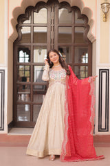 Premium Cosmos Jacquard Embroidered Gown with Bandhani Dupatta
