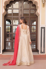 Premium Cosmos Jacquard Embroidered Gown with Bandhani Dupatta