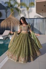 Elegant Pista Green Embroidered Lehenga Choli Set