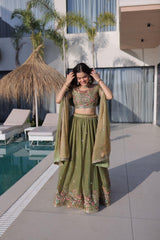 Elegant Pista Green Embroidered Lehenga Choli Set