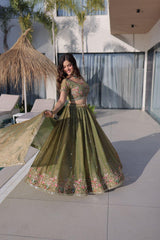 Elegant Pista Green Embroidered Lehenga Choli Set