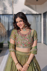 Elegant Pista Green Embroidered Lehenga Choli Set