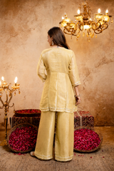 Women's Embroidered Crunchy Kurta Palazzo Set with Dupatta | 3/4 Sleeve Ethnic Party Wear Set