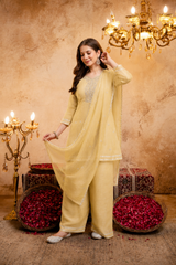 Women's Embroidered Crunchy Kurta Palazzo Set with Dupatta | 3/4 Sleeve Ethnic Party Wear Set