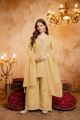 Women's Embroidered Crunchy Kurta Palazzo Set with Dupatta | 3/4 Sleeve Ethnic Party Wear Set