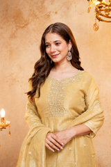 Women's Embroidered Crunchy Kurta Palazzo Set with Dupatta | 3/4 Sleeve Ethnic Party Wear Set