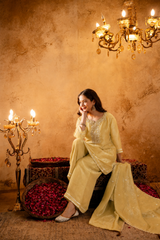 Women's Embroidered Crunchy Kurta Palazzo Set with Dupatta | 3/4 Sleeve Ethnic Party Wear Set