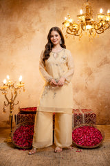 Devik Fashion Women's Embroidered Short Kurta Set with Palazzo Pant & Dupatta