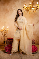 Devik Fashion Women's Embroidered Short Kurta Set with Palazzo Pant & Dupatta