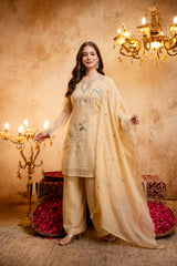 Devik Fashion Women's Embroidered Short Kurta Set with Palazzo Pant & Dupatta