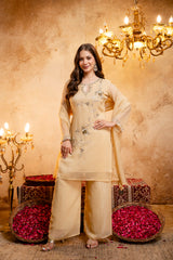 Devik Fashion Women's Embroidered Short Kurta Set with Palazzo Pant & Dupatta