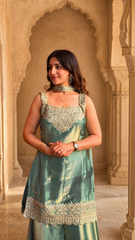Party Wear Embroidered Kurta Sharara Set with Dupatta for Women