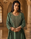 Women's Festive Embroidered Vichitra Suit Set with Dupatta