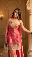 Party Wear Embroidered Kurta Sharara Set with Dupatta for Women