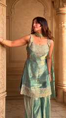 Party Wear Embroidered Kurta Sharara Set with Dupatta for Women