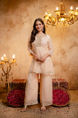 Women's Embroidered Crunchy Kurta Palazzo Set with Dupatta | 3/4 Sleeve Ethnic Party Wear Set
