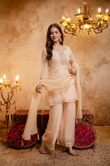 Women's Embroidered Crunchy Kurta Palazzo Set with Dupatta | 3/4 Sleeve Ethnic Party Wear Set