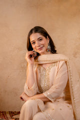 Women's Embroidered Crunchy Kurta Palazzo Set with Dupatta | 3/4 Sleeve Ethnic Party Wear Set