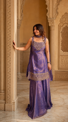 Party Wear Embroidered Kurta Sharara Set with Dupatta for Women