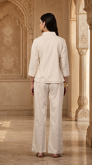 Premium Women's Casual Co-Ord Set | Floral Embroidered Off-White Outfit