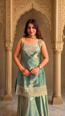 Party Wear Embroidered Kurta Sharara Set with Dupatta for Women