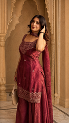 Party Wear Embroidered Kurta Sharara Set with Dupatta for Women