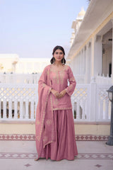 Women's Mehendi Embroidered Kurta Palazzo Set with Dupatta