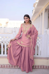 Women's Mehendi Embroidered Kurta Palazzo Set with Dupatta