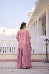 Women's Mehendi Embroidered Kurta Palazzo Set with Dupatta